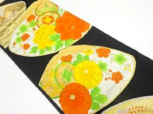 貝合せ・鼓に花々模様織出し袋帯